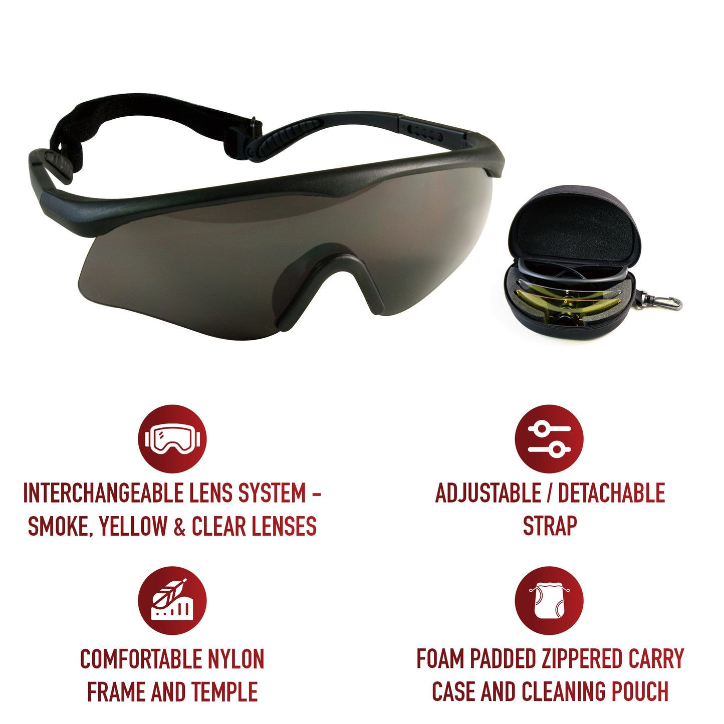 Rothco’s Firetec Interchangeable Sport Glass Lens System is designed for maximum adaptability and comfort. This versatile eyewear system includes three interchangeable lenses—smoke, yellow, and clear—allowing you to quickly adjust to changing light conditions. www.defenceqstore.com.au