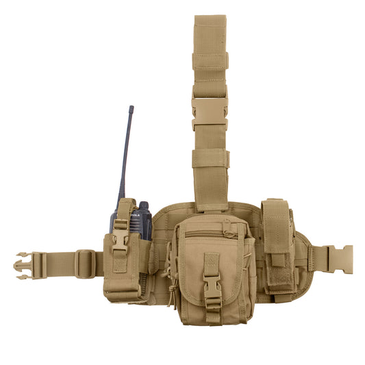Rothco's Drop Leg Utility Rig features a 6¼” x 12¾” platform with MOLLE loops & padded back and 3 removable MOLLE compatible pouches. www.defenceqstore.com.au