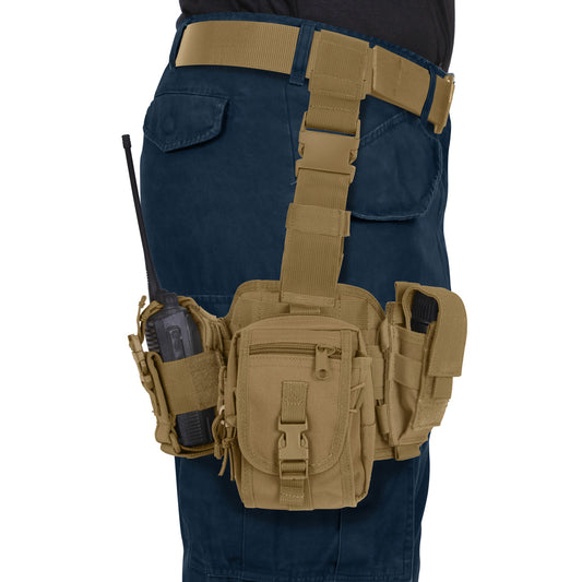 Rothco's Drop Leg Utility Rig features a 6¼” x 12¾” platform with MOLLE loops & padded back and 3 removable MOLLE compatible pouches. www.defenceqstore.com.au