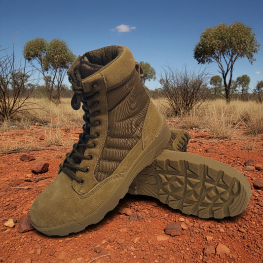 The TAS Sentry II Tactical Kangaroo Army Cadet Boot delivers professional-grade performance for cadets and tactical professionals alike. Built from premium kangaroo leather with reinforced nylon construction, this boot combines durability with comfort through its moisture-wicking liner and cushioned footbed. www.defenceqstore.com.au