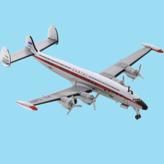 Relive the glamour of aviation's golden age with this magnificent 1/125 scale Qantas Super Constellation from PPC. This beautifully crafted collectible captures the elegance and sophistication of the legendary Lockheed airliner that revolutionised long-distance travel, rendered with authentic period detail. www.defenceqstore.com.au