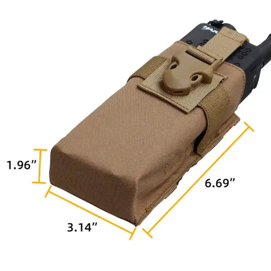 This pouch has been tailor-made to house your in-service Harris 152/148 radio, enabling you to access its screen and control panel with ease and speed. No longer will you need to take out the radio to change settings measurements on pouch www.defenceqstore.com.au
