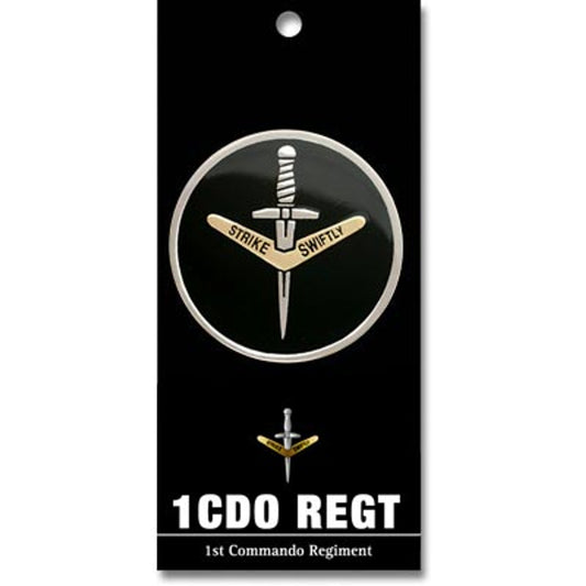 Flaunt the remarkable 1st Commando Regiment (1 CDO REGT) medallion to make an unforgettable impression! This 48mm full-colour enamel medallion is sure to grab attention, and just one glance will ignite conversation. Enjoy its remarkable detail and enjoy the admiration it will bring. www.defenceqstore.com.au