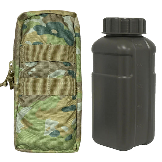 Designed for ultimate versatility, this pouch offers instant accessibility whether attached to your patrol order, assault pack, or large pack. Perfectly sized to accommodate a 1 Litre flask, it's equally adept at storing essential gear like spare rations, shaving supplies, batteries, marker panels, head torches, compact medical kits, or toggle ropes. The 1LT Single Flask Pouch AMCU is your go-to solution for organized tactical storage. www.defenceqstore.com.au