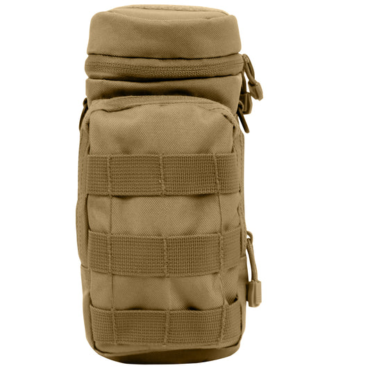 Durable Denier Polyester Material 10.5" Tall X 4" Diameter 6.5" X 4" Front Zippered Pouch W/ MOLLE Loops On Front Zipper Closure Flip Top And Two MOLLE Straps On Back D-Ring On Each Side Straw Hole On Top W/ Hook And Loop Closure Features A Drain Hole 4" X 1" Loop On Top And MOLLE Loop Around Entire Pouch www.defenceqstore.com.au