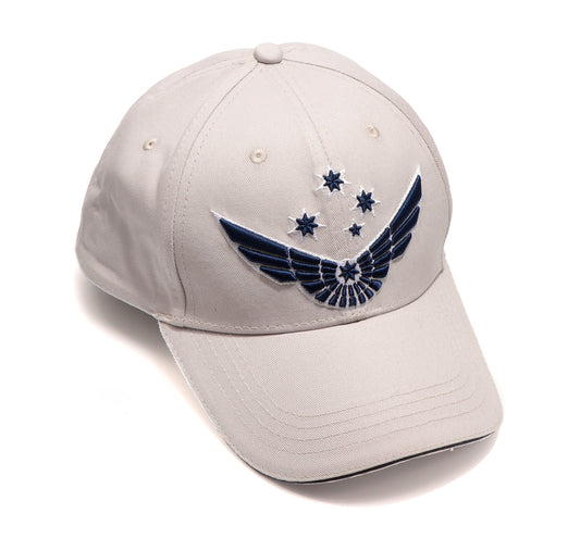 Fly high with this sophisticated 3D Wings Cap heavy brushed cotton cap. The stylised wings design and Southern Cross are beautifully embroidered in 3D on the front of the cap and a kangaroo icon is features on the rear. Hook and loop adjustment to fit most. www.defenceqstore.com.au