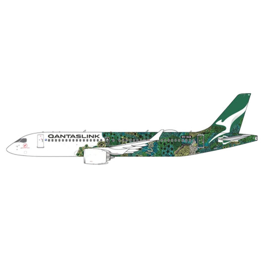 Discover the beauty of Indigenous storytelling with this striking 1/400 scale A220-300 from Gemini Jets, featuring QantasLink's vibrant "Minyma Kutjara Tjukurpa" green livery on aircraft VH-X4A. www.defenceqstore.com.au