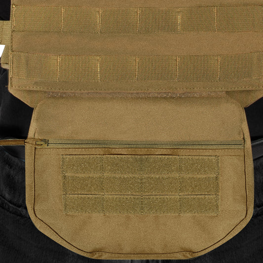 Tactical Pouch Is Designed To Integrate Under The Front Flap Of Most Plate Carrier Vests, Attaching Quickly And Securely Via A Hook And Loop Fastening System Interior Of This Modular Lightweight Load-Carrying Equipment Accessory Features A Row Of Elastic Loops, Perfect For Storing Magazines As Well As A Large Loop Field www.defenceqstore.com.au