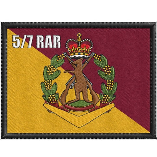 The 5/7 RAR Patch is a must-have for any patch collector or casual wearer. This high-quality woven patch features a classic design and a convenient Hook-and-loop back for easy attachment. Whether you're adding it to your collection or wearing it on your favourite jacket, this multi-colour embroidered fabric patch is sure to make a statement. www.defenceqstore.com.au