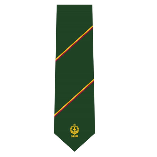 The 5/7 RAR Tie is a must-have accessory for any proud member of the 5/7 Battalion Royal Australian Regiment. Made from high-quality jacquard woven silk, this tie is perfect for commemorating Anzac Day or attending reunions.  www.defenceqstore.com.au
