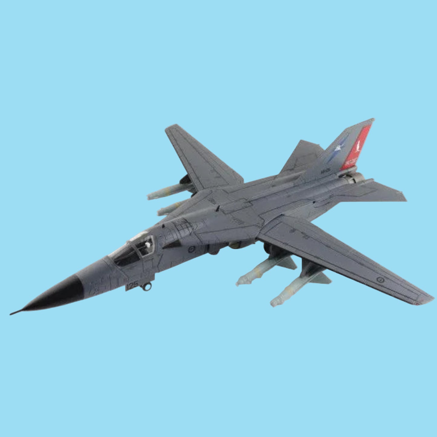Relive three decades of Australian air force power with this formidable 1/72 scale F-111C "Pig" A8-125 from Hobby Master, capturing aircraft A8-125 in its iconic service livery. Armed with four AGM-142 missiles, this meticulously detailed model honours the legendary swing-wing bomber that defined RAAF capabilities for generations. www.defenceqstore.com.au