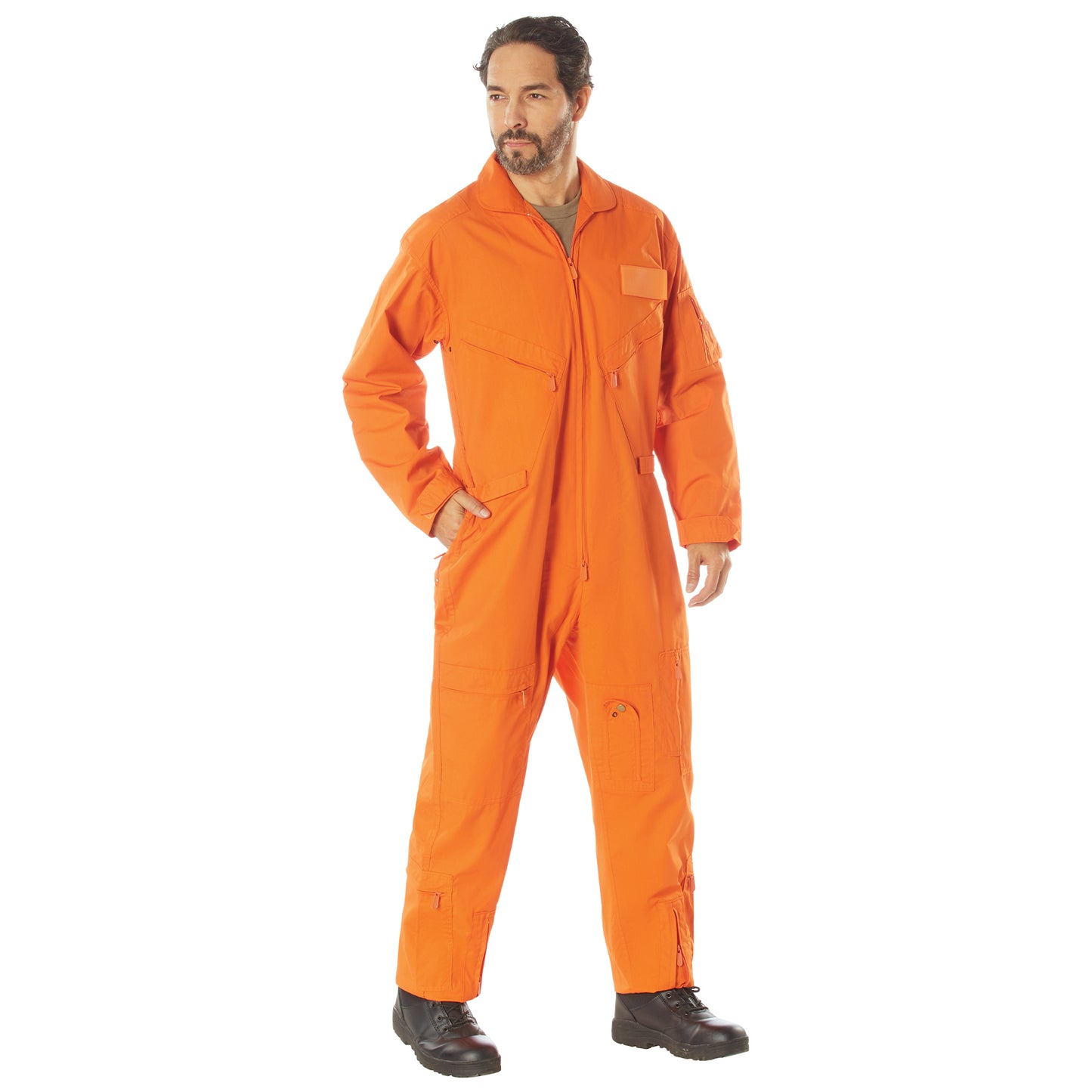 Take off and emulate classic Air Force style with Rothco’s Flightsuits.
4 Strategically Placed Zipper Closure Slash Pockets, Numerous Leg Pockets With Zipper Closure (One With Snap) And A Zippered Utility Pocket With Pen Holder Provide Ample Storage Space www.defenceqstore.com.au