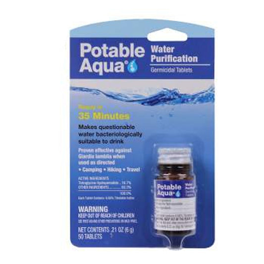 A must for ANY emergency situation. Great for campers and preppers and can easily fit inside your Bug Out Bag, the Potable Aqua Water Purification Tablets make questionable water bacteriologically safe.