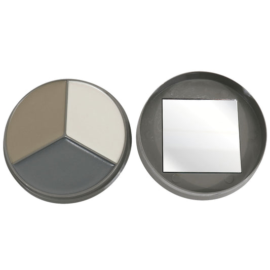 3 color camo face paint pulls essential colors from the ACU camo uniform for an ideal match. The camo face paint features Desert Sand, Urban Grey, and Foliage Green in an easy-to-use compact. www.defenceqstore.com.au