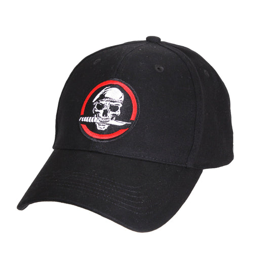 Experience the ultimate combination of style and functionality with the Skull Knife Deluxe Low Profile Cap. Made from 100% brushed cotton twill, this hat boasts a fierce military-inspired design featuring a skull and knife motif. www.defenceqstore.com.au