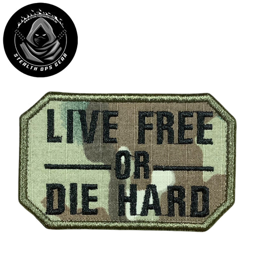 Unleash your creative side with the Live Free Black On Woodland Embroidery Patch Hook & Loop. Measuring 8x5cm, this patch features a stunningly embroidered design and a secure hook & loop backing. A must-have for collectors looking for high-quality additions to their collection. www.defenceqstore.com.au