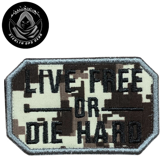 Unleash your creative side with the Live Free Black On ACU Digital Embroidery Patch Hook & Loop. Measuring 8x5cm, this patch features a stunningly embroidered design and a secure hook & loop backing. A must-have for collectors looking for high-quality additions to their collection. www.defenceqstore.com.au