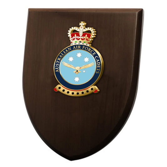 An Exceptional Australian Air Force Cadet (AAFC) Plaque order now. This beautiful plaque features a 100mm full colour enamel crest set on a 200x160mm timber finish shield. Presented in a stylish silver gift box with form cut insert this is the perfect gift or award for your next presentation.