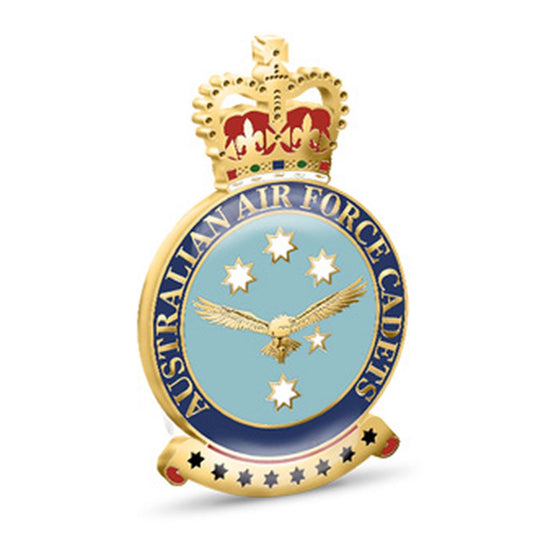 Australian Air Force Cadet (AAFC) 20mm full colour enamel lapel pin. This beautiful gold plated lapel pin will look great on either your jacket or on your cap.
