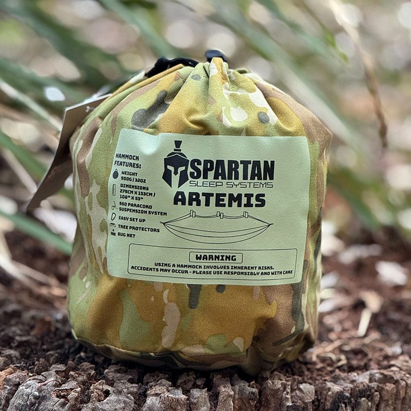 The Spartan Sleep Systems “Artemis Hammock” is an ultra-light hammock designed to keep the user off the ground and comfortable, whilst being completely enclosed in a bug netting. It enables interruption free sleep above the ground and from air attacks from bugs. www.defenceqstore.com.au