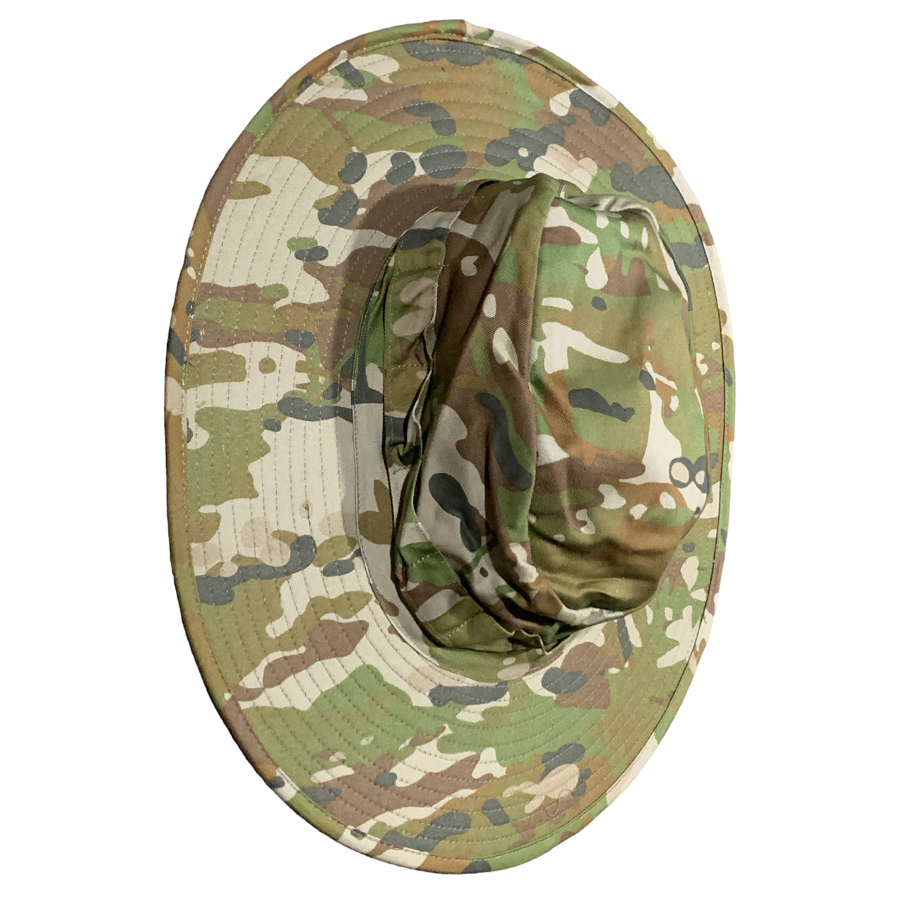Experience the ultimate in style and functionality with the Army Australian Multicam Wide Brimmed Boonie Hat AMCU. Featuring a classic slouch hat design with a trendy 83 mm wide brim, this hat also includes a convenient cord chinstrap and cord lock www.defenceqstore.com.au side view amcu