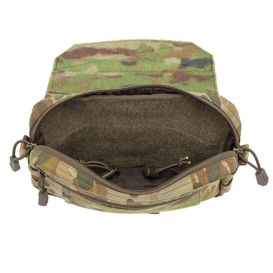 Internally AMCU Multi-Use Under Vest Pouch has a large Velcro loop panel for attaching mission essential modular pouches, Compass, Notebook, Multitool (sold separately). The main compartment is large enough to bulkier items that require quick access. www.defenceqstore.com.au