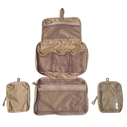 The Admin Organiser Set is a versatile three pouch set suitable for toiletries, first aid kits, survival kits or a combination in an organised and functional layout. Two removeable smaller pouches, one with a clear plastic window, useable as basic IFAK or survival kit when not carrying full set. www.defenceqstore.com.au
