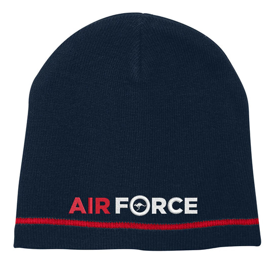 This classic Air Force Beanie is a must-have, with its bold, embroidered crest and acrylic fabric. Perfect for showing your Air Force pride, while keeping your head warm and stylish. Get this timeless design that will never go out of style! www.defenceqstore.com.au