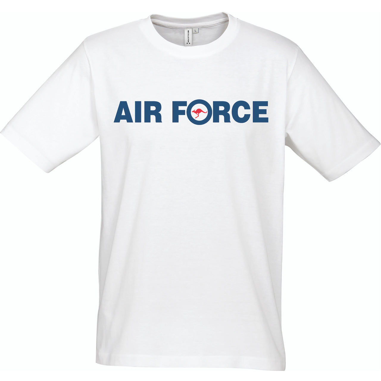 The Royal Australian Air Force branded T-Shirt with colour printed RAAF logo on chest. Supersoft combed cotton for maximum comfort. Specifications: Materials: Supersoft combed cotton Colour: White, navy, red Size: XS - 2XL www.defenceqstore.com.au
