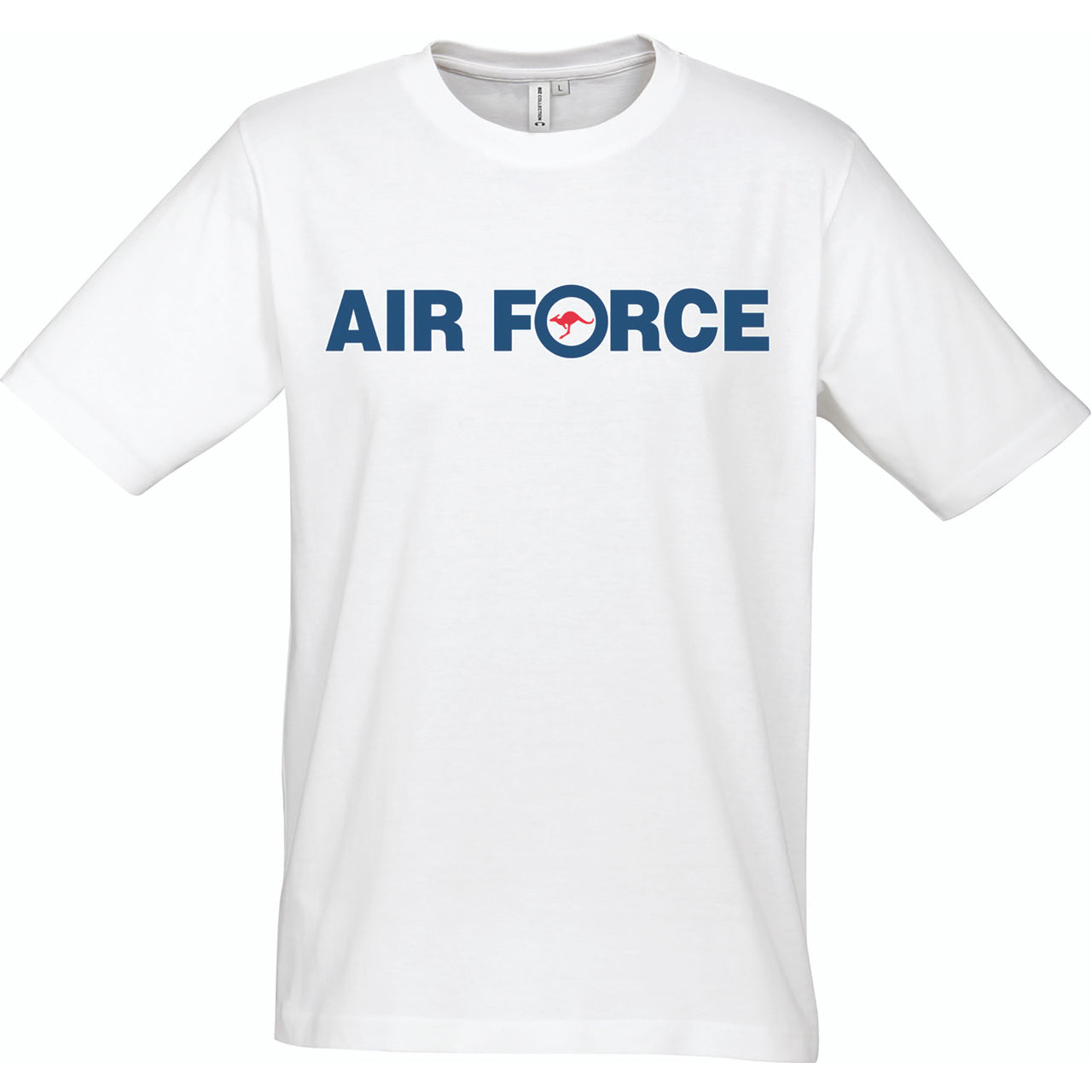 The Royal Australian Air Force branded T-Shirt with colour printed RAAF logo on chest. Supersoft combed cotton for maximum comfort.  Specifications:  Materials: Supersoft combed cotton Colour: White, navy, red Size: XS - 2XL www.defenceqstore.com.au