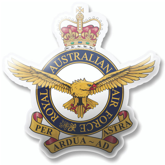 Show your pride with this vivid full colour print of the Royal Australian Air Force crest magnet! Keep your treasured memories and important reminders in sight with this eye-catching design! Size: 96mm x 96mm www.defenceqstore.com.au