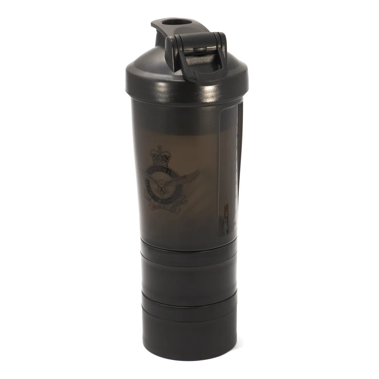 Introducing the Air Force Protein Shaker - a versatile and leak proof solution that combines a shaker with a storage compartment. Mix your shakes on the go and enjoy a smooth and precise blend every time, thanks to the included whisk ball and convenient measurement guide. www.defenceqstore.com.au