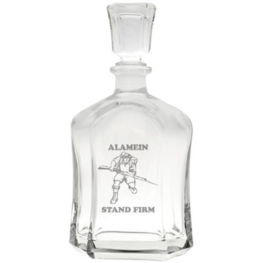 Bring your dining experience to life with the Alamein Company Italian Glass Decanter. This elegant, 750ml decanter proudly displays the company crest, etched with precision onto the sleek glass surface. www.defenceqstore.com.au