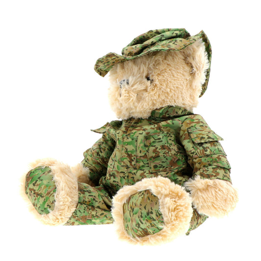Treasure a symbol of courage and strength with this gorgeous 40cm Australian Army bear. Perfect as a comforter or to bring a smile to adults and children alike, this bear is as luxuriously cuddly as it is full of patriotic pride. Cherish the cutest Aussie Army bear around today! www.defenceqstore.com.au right view