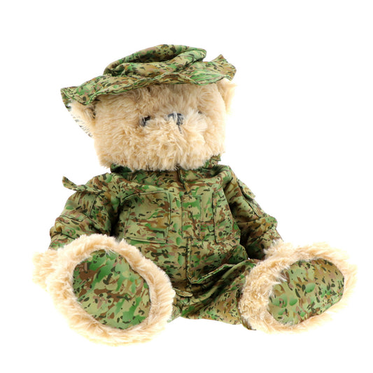 Treasure a symbol of courage and strength with this gorgeous 40cm Australian Army bear. Perfect as a comforter or to bring a smile to adults and children alike, this bear is as luxuriously cuddly as it is full of patriotic pride. Cherish the cutest Aussie Army bear around today! www.defenceqstore.com.au front view of uniform