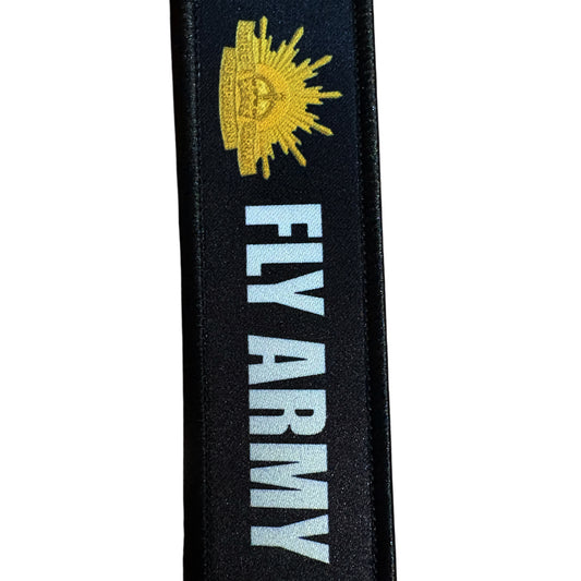 Keep your keys secure and add a touch of military pride with this authentic Army Key Tag. Featuring bold embroidered Army insignia with Blackhawk Helicopter image and the iconic "Remove Before Flight" wording, it's a practical accessory that makes a statement. www.defenceqstore.com.au