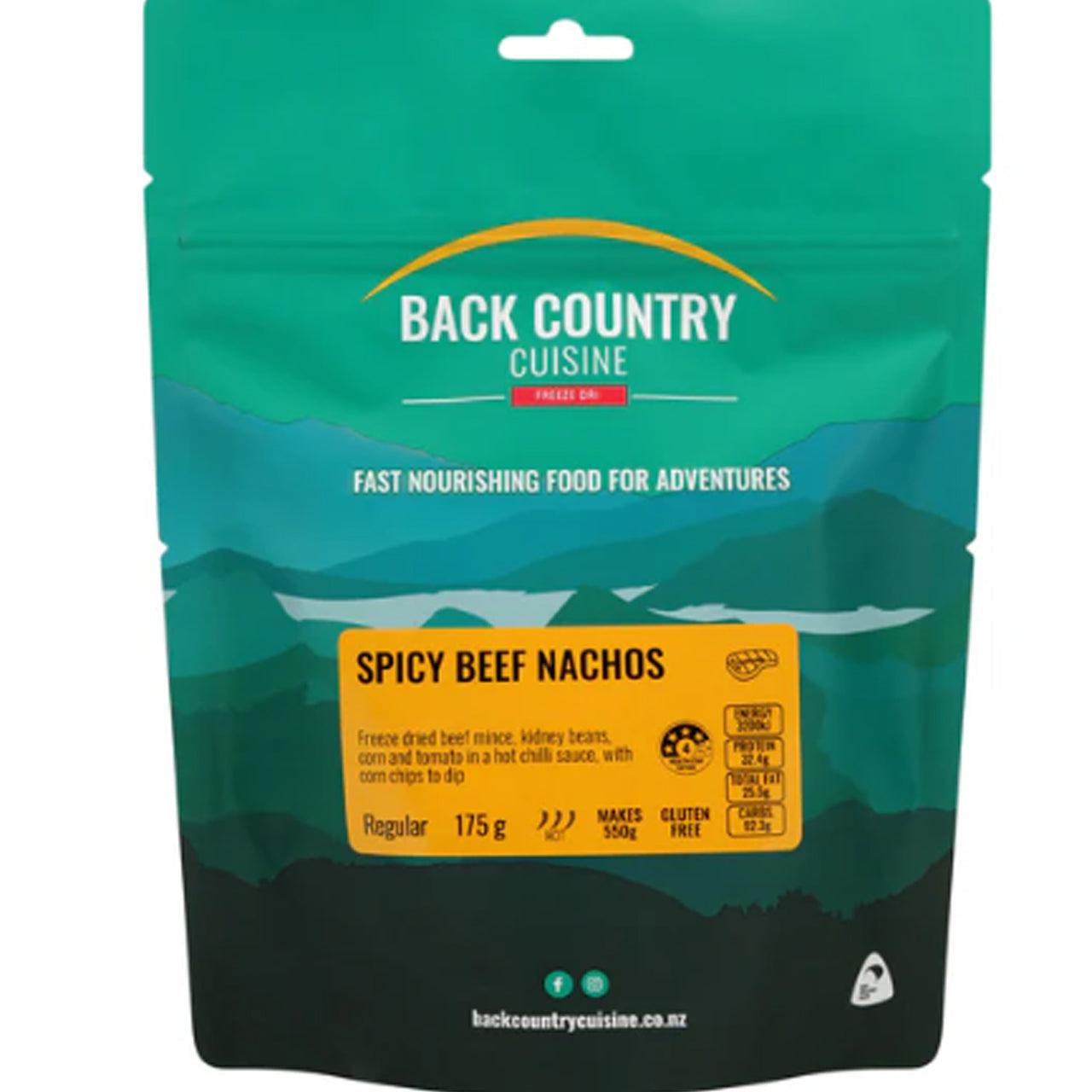 Freeze dried beef mince, kidney beans, corn and tomato in a hot chilli sauce, with corn chips to dip. www.defenceqstore.com.au