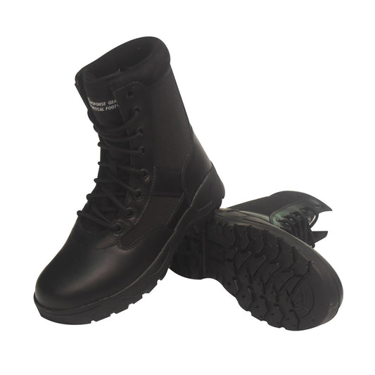 Australian Defence Force official Cadet issued 9″ waterproof Boot.  Waterproofed and water resistant treated.  High Performance removable cushion innersole.  Upper: Polishable Full Grain Leather and Nylon Upper.  Lining: Padded Wicking Lining.  Outsole: Slip and Oil Resistant Rubber Sole.  Suitable for both men and women in the ADF Cadets. www.defenceqstore.com.au