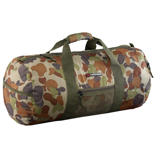 Congo Gear Bag. This versatile gear bag is perfect for work, sports, or travel. The Caribee Congo in Auscam design includes a spacious main compartment and an end shoe pocket with a zipper. With a 42L capacity and measuring 60 x 30 x 30cm www.defenceqstore.com.au