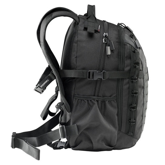 Volume: 35L/50 x 32 x 24cm Military inspired multi-compartment 35L daypack Action Back Extreme padded harness system Sternum strap & removable webbing hip belt for improved pack stability Hydration Ready – just add 2L or 3L reservoir Molle webbing attachment points Front panel HD laser cut lashing points HD webbing carry handle with hydration exit port Multiple internal storage pockets Side accessory/bottle pockets www.defenceqstore.com.au