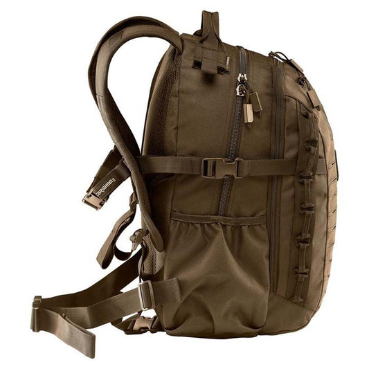 Volume: 35L/50 x 32 x 24cm Military inspired multi-compartment 35L daypack Action Back Extreme padded harness system Sternum strap & removable webbing hip belt for improved pack stability Hydration Ready – just add 2L or 3L reservoir Molle webbing attachment points Front panel HD laser cut lashing points HD webbing carry handle with hydration exit port Multiple internal storage pockets Side accessory/bottle pockets www.defenceqstore.com.au