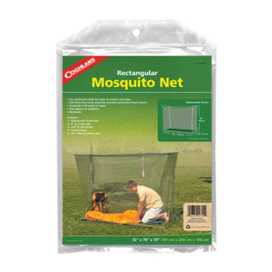 Sleep without the irritation of mosquitoes and bugs in your space by creating your own personal insect protection. The single rectangular-shaped net fits over a sleeping bag or stretcher for protection against insects. Made from a durable, fine mesh material allows fresh air in while keeping insects out. Easy to wash, it features six reinforced metal tie loops at the corners and sides, making it simple to secure in place using the included twine. www.defenceqstore.com.au