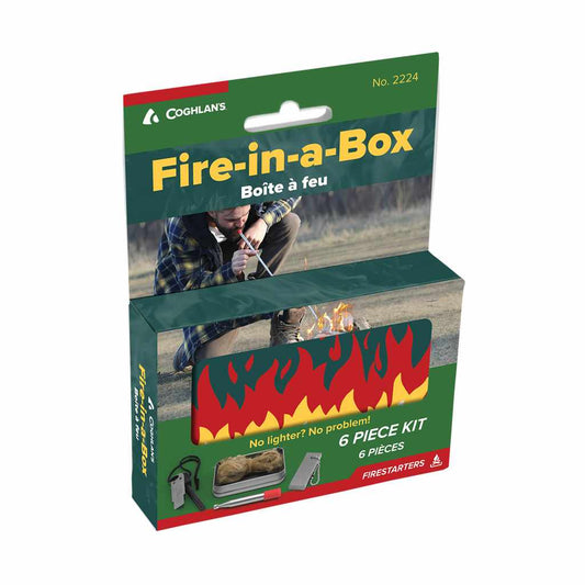 Get a fire lit quickly with Coghlan's Fire-in-a-Box kit. This compact and organised tin case contains everything to start a campfire, convenient to keep in the backpack of hikers, hunters, backpackers, and those who enjoy traditional fire-starting. This kit contains enough material to start hundreds of fires. www.defenceqstore.com.au