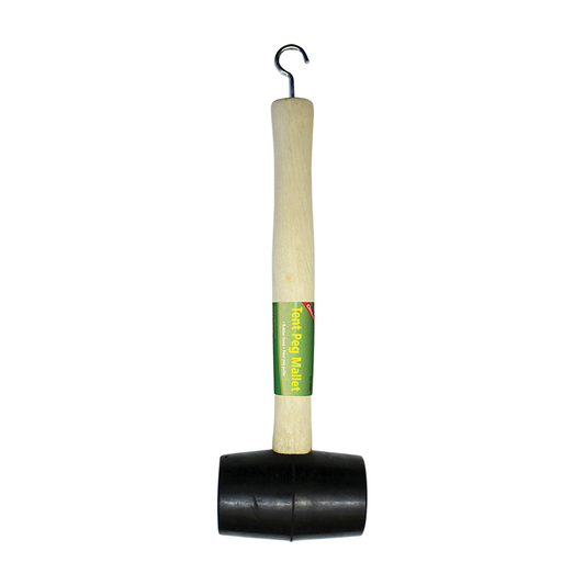 Tent peg mallet with a rubber head and wooden handle. Includes a steel tent peg puller. www.defenceqstore.com.au