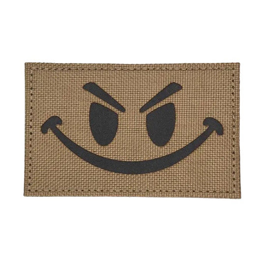 Evil Smile Laser Cut Tan Patch Hook & Loop. Size: 8x5cm www.defenceqstore.com.au