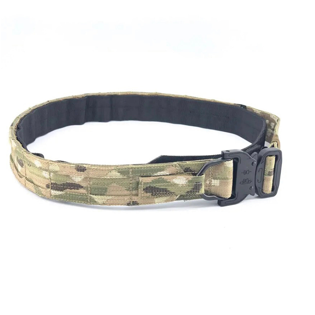 Be strong and secure like never before. Perfect for securing all of your EDC essentials. An internal black belt loop ensures a secure fit combined with the outer Multicam belt with Hook, MOLLE System for hassle-free attachment and stabilization of pouches! Experience unparalleled strength with a 3.8cm width. www.defenceqstore.com.au front