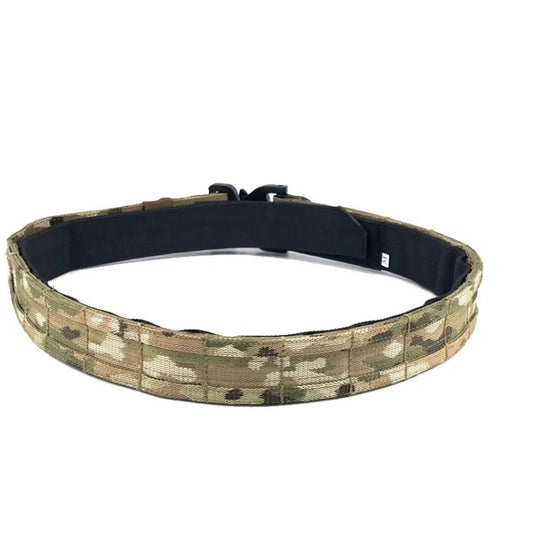 Be strong and secure like never before. Perfect for securing all of your EDC essentials. An internal black belt loop ensures a secure fit combined with the outer Multicam belt with Hook, MOLLE System for hassle-free attachment and stabilization of pouches! Experience unparalleled strength with a 3.8cm width. www.defenceqstore.com.au back view