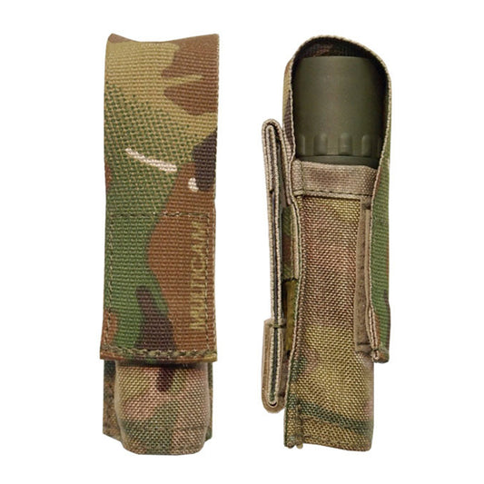 Designed to carry Surefire G2 series torch. Molle attachments, up to 1.5". Adjustable velcro lid. Will also fit 6P series (Pictured). Requires one MOLLE column for attachment. www.defenceqstore.com.au
