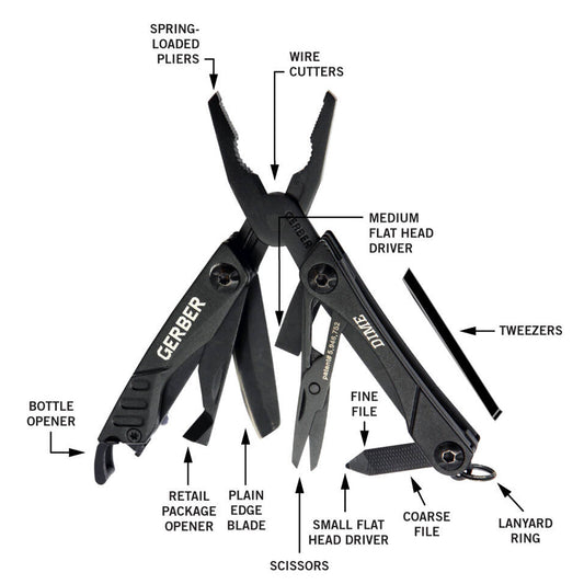 The idea is simple: always be prepared. The Dime is a mini multi-tool with an impressive list of features, ensuring you are ready for anything. This butterfly open tool fits on your keychain yet has 12 useful tools. Available in multiple colors and a bladeless version as well. www.defenceqstore.com.au