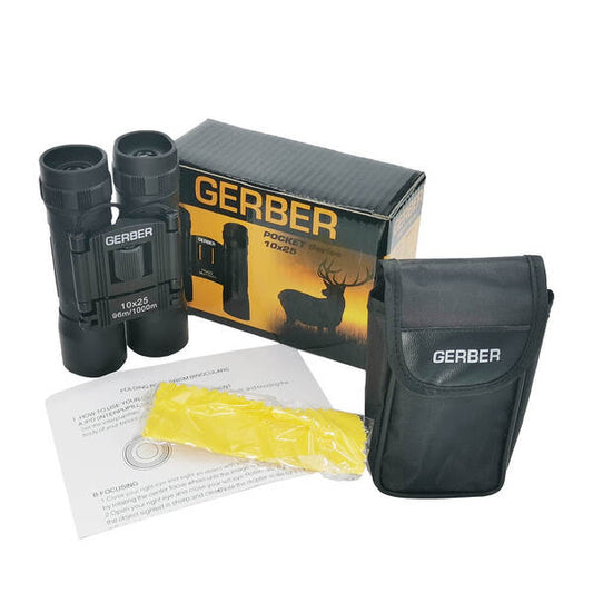 The Gerber 10x25 Binocular&nbsp;is made for action! This binocular has a rubber non-slip grip exterior and is compact and light enough to be taken anywhere – from sports events to bird watching! Weighing a light 160g the Gerber 10x25 binocular folds up for storage inside a shirt pocket, handbag or vehicle glovebox. www.defenceqstore.com.au